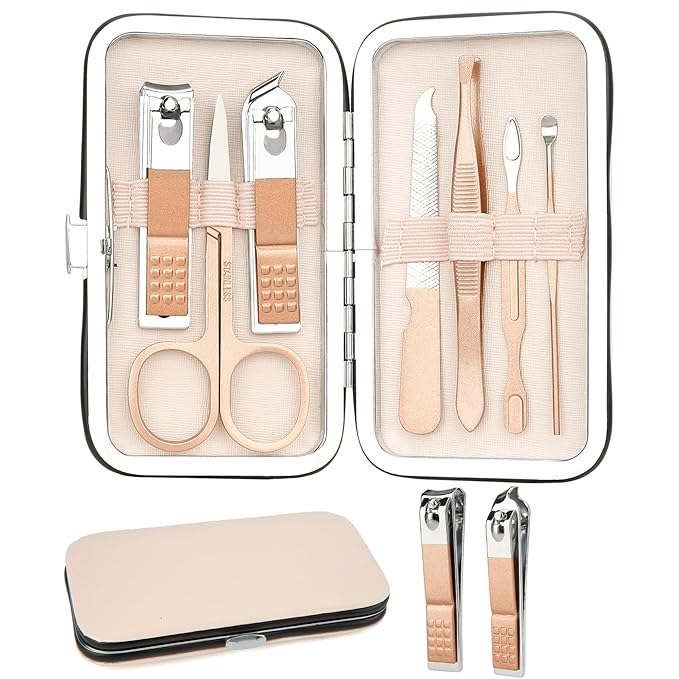 Nail Clipper Set, Manicure Kit for Women, Manicure and Pedicure Kit, Grooming Kit for Women, Pink Mini Travel Nail Kit, Stocking Stuffers, Christmas Gifts Present for Girlfriend, Family, Rose Gold