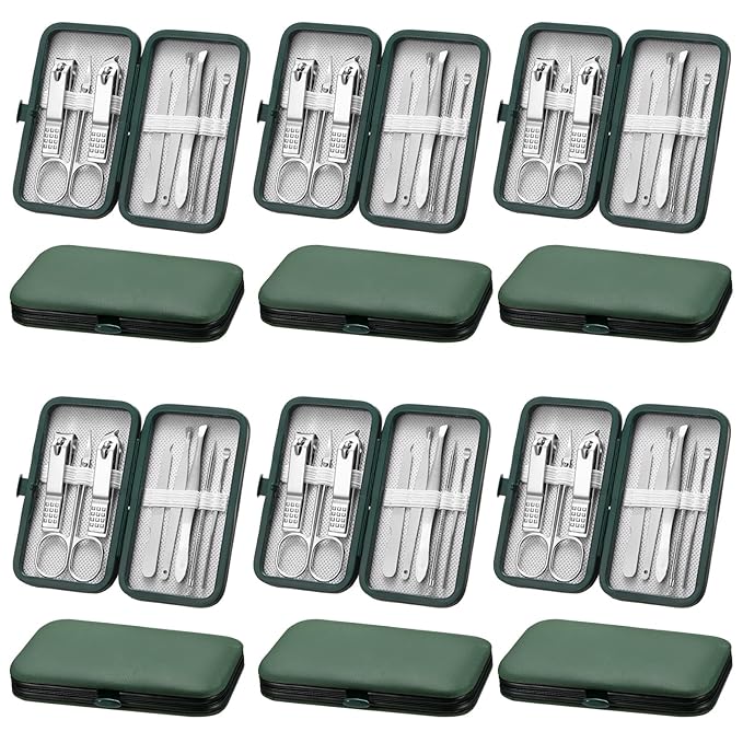 Geosar 12 Sets Manicure Set Nail Clippers Pedicure Kit 8 in 1 Grooming Stainless Steel Kits Nail Care Tools with Travel Case for Employee Coworker Teachers Nurse Gifts(Green)