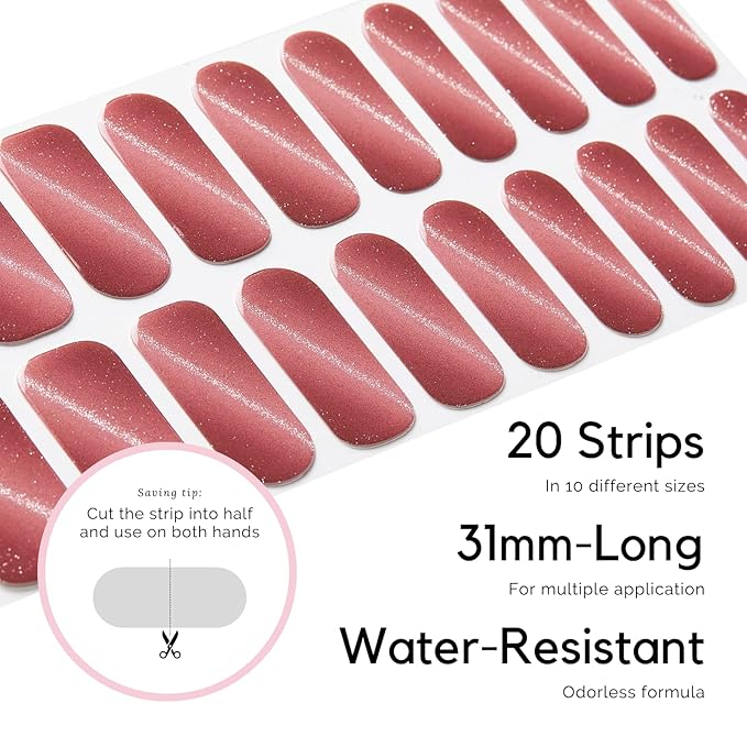 NAILOG Semi Cured Gel Nail Strips, 20Pcs Gradient Pink Lasting Gel Nail Stickers, Salon Quality Easy Apply & Remove Works with Any UV/LED Nail Lamps, Silvery Kahala