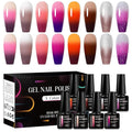 MEET ACROSS Mood Gel Nail Polish Set Temperature Color Changing Gel Colors Collection Red Pink Purple Glitter Brown Gold Gel Polish Soak Off 8 Colors Holiday Gifts Salon DIY at Home