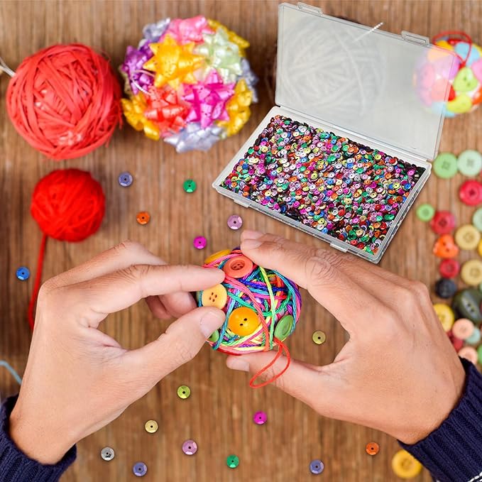 80000 Pcs Bulk Loose 6 mm Round Embroidery Sequins with Holes Rainbow Sequins for Crafts with Storage Box Spangles for Jewelry Making Sewing DIY Art(320 Grams)