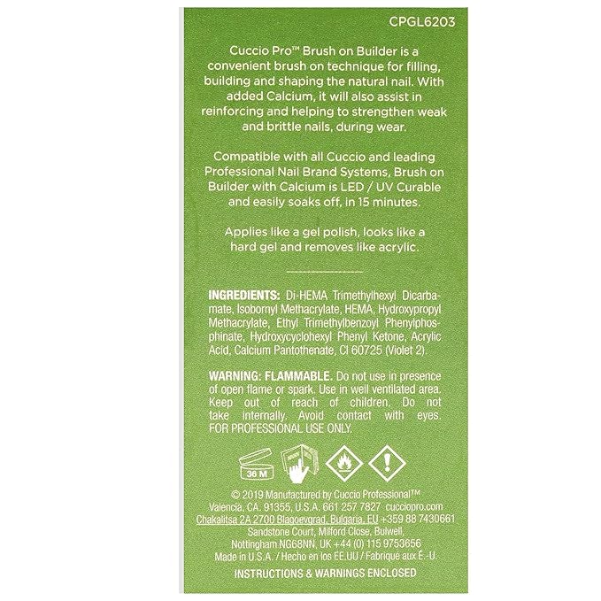 Cuccio Brush on Builder Gel with Calcium - 13ml, Clear - Long-Lasting LED / UV Gel Builder Nail Polish - Extra Strong, Easy Removal