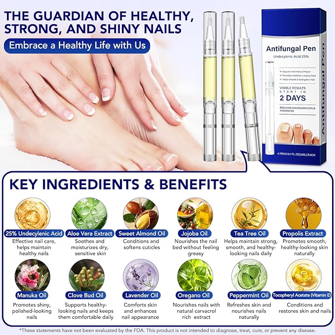 Nail Fungus Pen, 4-Pack Toenail Fungus Pen, Natural Plant Extracts Nail Repair Pen For Damaged, Broken & Thick Nails Toenails