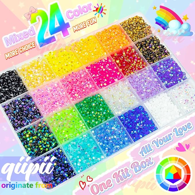 24 Color 13800pcs 3mm Jelly Resin Rhinestones for Bedazzling Crafting Flatback Stones Colorful AB Gems Diamonds for Nails Eyes Face Makeup Tumblers Bottles DIY Crafts Clothes Shoes Phones