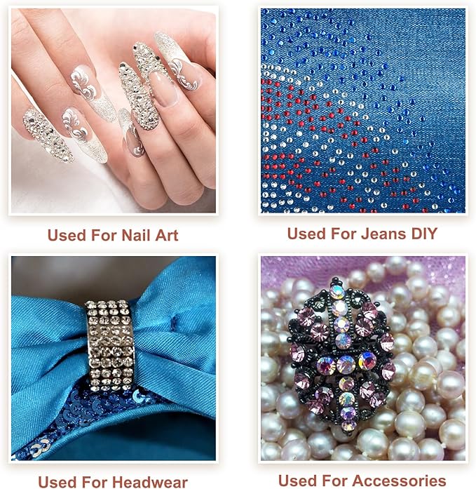 uxcell 1500Pcs Round Flatback Rhinestones Set, 6 Size Glass Flat-Back Crystal Diamonds with Tweezers and Picking Pen for Nail Art Makeup Crafts Fabric DIY Decoration, Multicolor