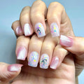 Handmade Press On Nails Short Square Cat Eye in Light Pink with Glitter Floral Details & More. Reusable Nails (15 Sizes, 30 Nails + Glue) | Designed in L.A, Made in Vietnam | Sparkling Romance