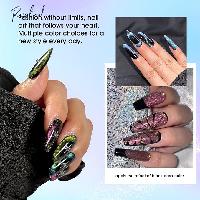 ROSALIND Cat Eye Gel Nail Polish with Magnet, 8 Colors Chameleon Magnetic Gel Polish Soak Off UV Double Magic Cateye Colors Nail Polish Set for Home Salon Manicure