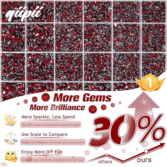 Dark Red Crystal Resin Rhinestones w B7000 Glue for Bedazzling Crafting 2mm-6mm Maroon Flatback Stones Diamonds Crystals Gems Bedazzler Kit for Nails Face Eyes Makeup Tumblers Bottles Crafts