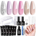 Beetles Poly Extension Gel Nail Kit 6 Colors Poly Nail Gel With Mini Nail Lamp Pink Nude Purple Poly Nail Gel Starter Kit for Beginner Nail Thickening Solutions DIY Home Salon Gift for Women Girls
