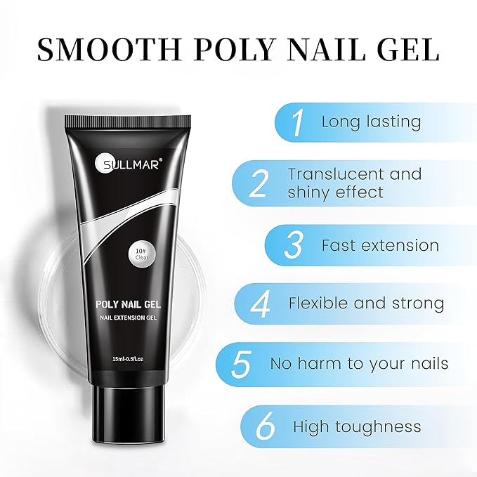 Poly Nail Gel Kit 15ml/0.5fl.oz Clear and Nude Poly Gel Nail Extension Flase NAIL Gel with Slip Solution Nail Dryer for Beginner(Clear&Nude)