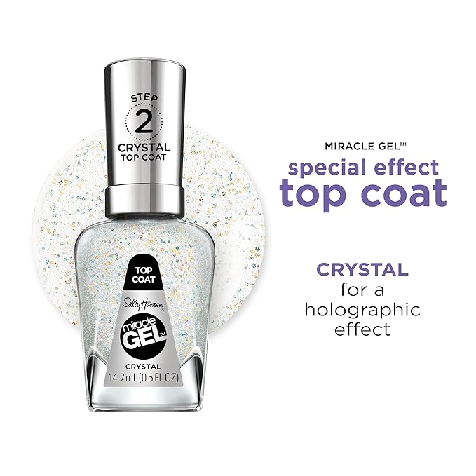 Sally Hansen Miracle Gel™, Crystal Top Coat, Long Lasting, Gel-Like Formula, No UV Lamp Needed, Clear Nail Polish