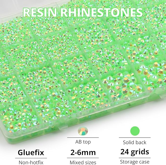 31000Pcs Lime Green Resin Rhinestones for Bedazzling, 2-6mm Mixed Sizes Neon Green Rhinestones, Bedazzled Flatback Gems Crystal Jewels Diamonds Bedazzle Set with Glue for Crafting Clothes Crafts