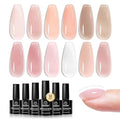Beetles Builder Gel Set-Skin Poem 12 Colors 8 in 1 Nail Thickening Strengthening Building Apex for Beginner DIY Salon at Home,Natural Nude Jelly Pink Glitter Builder Nail Gel, UV & LED Lamp Cured Need