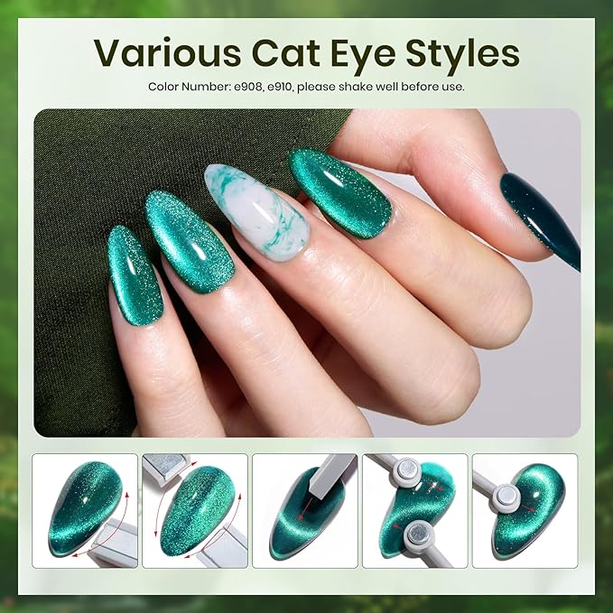 beetles Gel Polish Green Gel Nail Polish Set, St Patrick Day 6 Colors Cat Eye Jelly Glitter for Salon Manicure Nail Art DIY at Home UV LED Needed Gifts for Women Girls Enchanted Forest