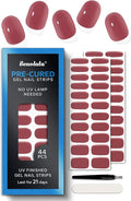 Real Gel Nail Strips (No UV Light Needed) - 44Pcs Salon Quality Nail Stickers - Long Lasting Polish Wraps for Women, Easy Apply & Remove (Oxblood Brown）