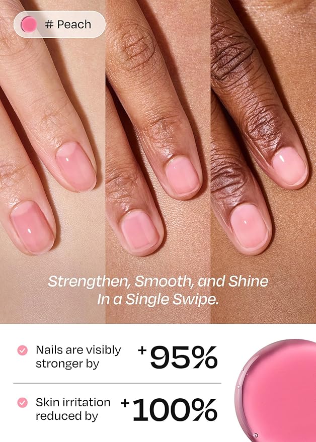 ohora Natural Glow Water Syrup Nail Strengthener (Peach) - Tinted Nail Hardener for Brittle, Damaged Nails, Quick-Dry Glossy Finish, Nail Repair & Growth, 15 mL