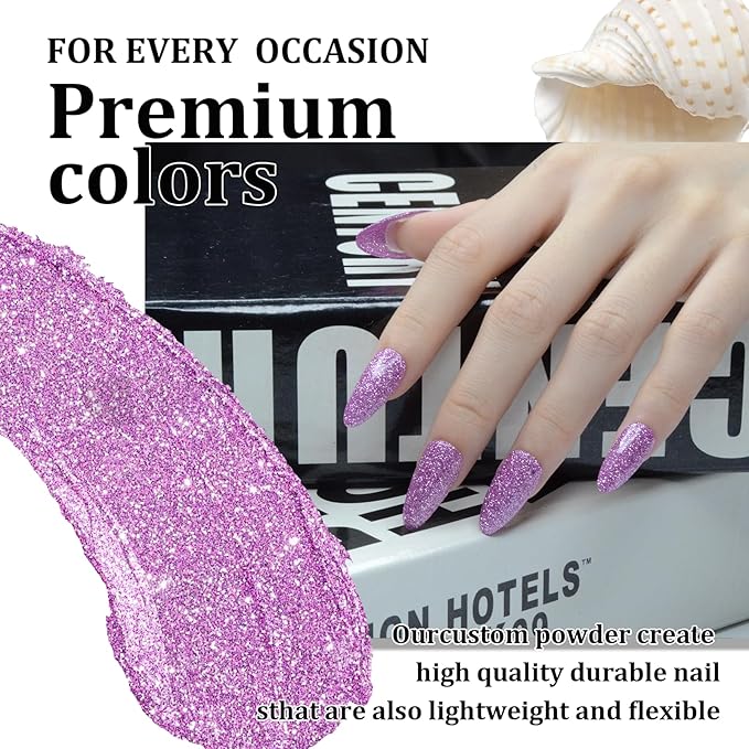 Dip Powder Glitter Purple Color, Nail Dipping Powder French Powder Pro Collection System Nail Art Starter Manicure Salon DIY at Home, No Needed Nail Lamp Curing, 1 Oz/28g