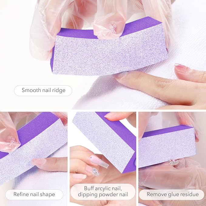 Nail Buffer Block, Coarse Grit 80/80/100, 3.5" Long, 3 Way Buff for Acrylic Nail Gel Polish Nail, Pedicure, Manicure 10 Count, Purple