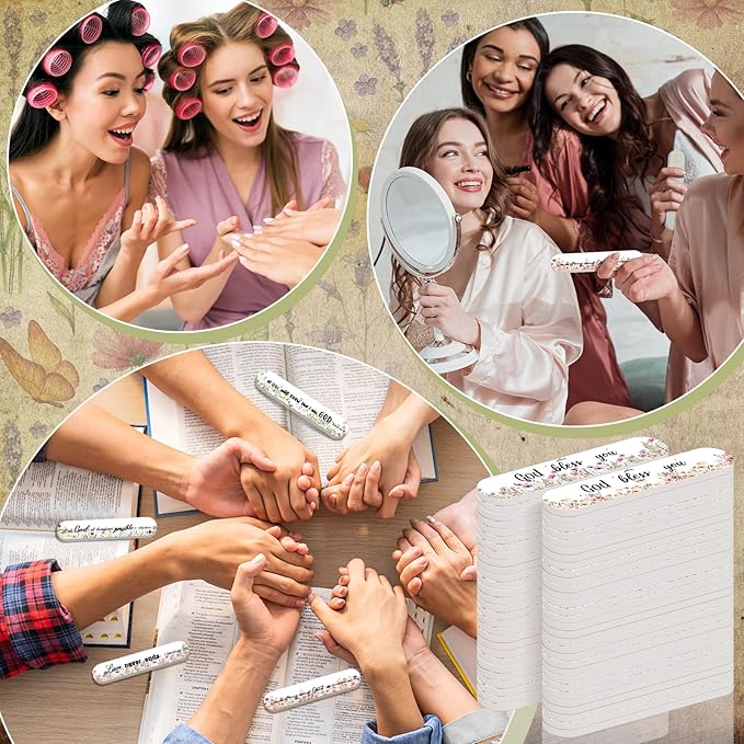 50 Pcs Christian Gifts for Women Bulk Floral Christian Nail File Bulk Women's Histroy Month Gift Mini Bible Scripture Emery Board Nail Files Religious Appreciation Gifts for Employee Staff