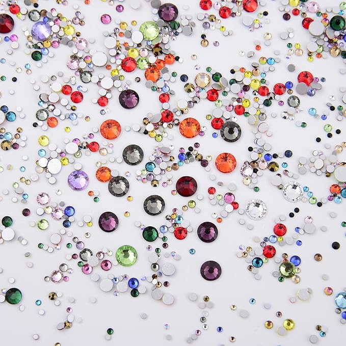 NCB 8000pcs Non Hotfix Rhinestones 10 Sizes Flatback Crystal Glass Rhinestones with Tweezers and Picking Pen for Nail Art Clothes Bags Phone Decorations Crafts DIY (000 Multicolors Mix SS3-SS30)