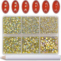 Bymitel Hotfix Crystal Rhinestones Round Gems for Crafts,Mixed 6 Sizes with Wax Pencil Kit, Citrine AB 1.3-3.2mm(SS3-SS12/8000pcs)