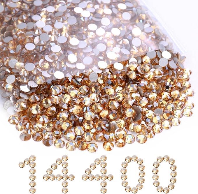 Flatback Rhinestones Bulk, 14400PCS Gold Shadow Rhinestones for Clothes DIY Decoration Crafts, Gold Shadow, SS16, 3.8-4.0mm