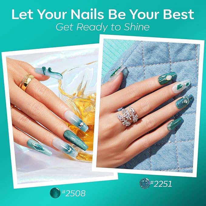 modelones Gel Nail Polish, 6 Colors Hema Free 9D Green Glass Cat Eye Sliver Green Glitter 2026 St Patricks Spring Nail Polish Kit with Magnet Soak Off LED Winter Cateye Nail Art Gel DIY Salon