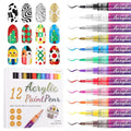 12 Color 0.7MM Nail Art Pens Set, Kalolary 3D Nail Polish Pens Quick Drying Acrylic Paint Nail Art Markers Drawing Painting Liner Brush for Nail Art Design Home & Salon Nails DIY