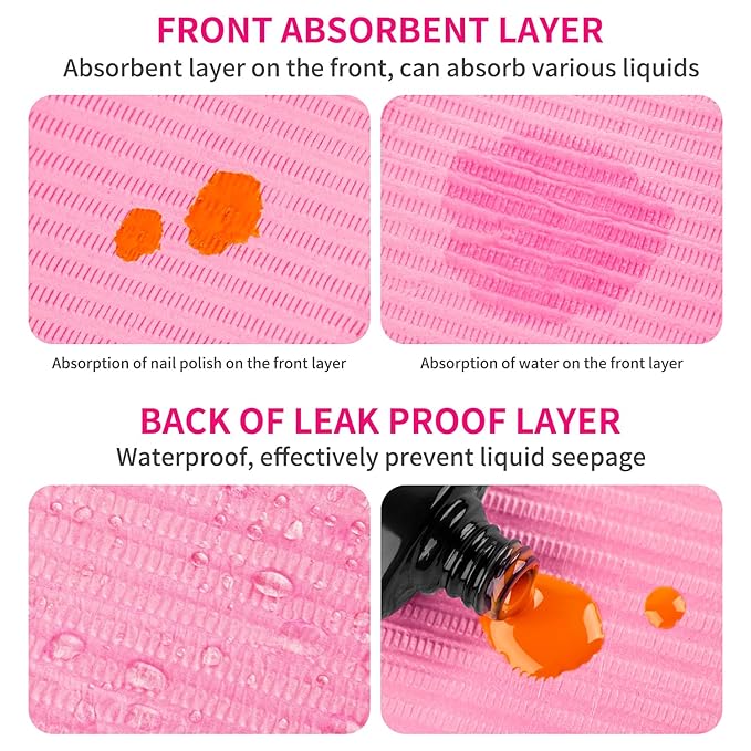 Gusnilo Nail Art Table Mat - Disposable Nail Paper Towels (250PCS) - Pink Waterproof 3-Ply Nail Art Paper 13" X 18" Pads for Nail Table Decoration Kit, Nail Art Accessories