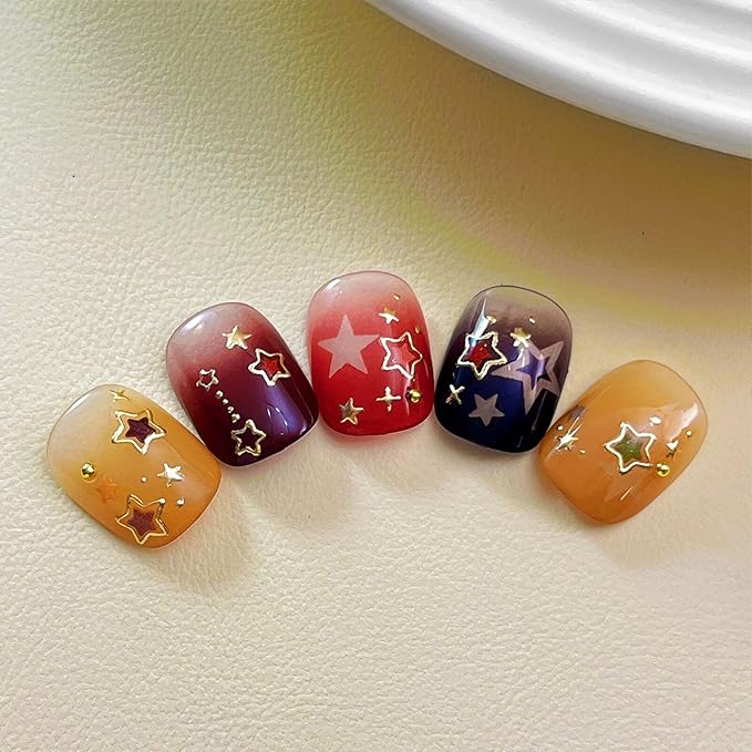 Star Nail Stickers for Nail Art 3D Glitter Cute Colorful Star Luxury Rhinestones Nail Design Stickers Starlight Nail Decals Nails Supply Manicure Sliders for Nails Decoration 4 Sheets