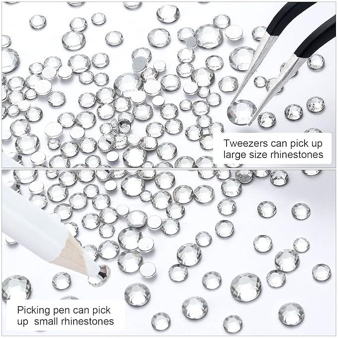 4240Pcs Flatback Clear Rhinestones Glass Crystal Diamonds for Nail Art Crafts Tumblers Glitter Round with Tweezers and Picking Pen (SS6~SS20 Set)
