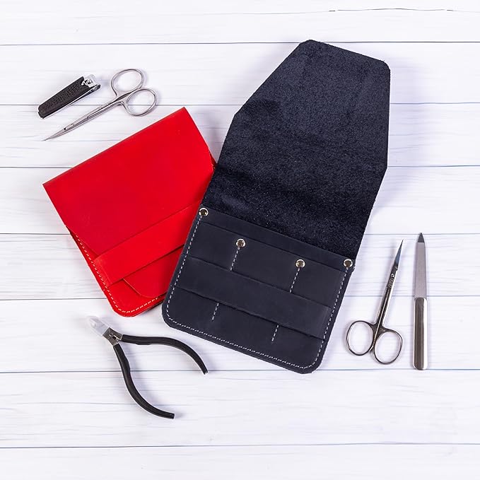 Leather Manicure Set Case Grooming Kit Organizer (Fuchsia)