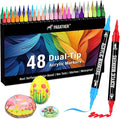 48 Colors Acrylic Paint Markers, Dual Tip with Fine Tip and Brush Tip Pens for Stone, Wood, Calligraphy, Canvas, Ceramic, Metal, Glass, Rock Painting, DIY Crafts