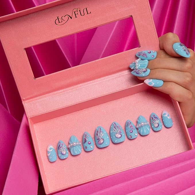 LOVFUL Press on Nails Bikini Bottom | Handmade with Full Covered Crystals | Reusable Fake Nails | Almond Regular 1.0 in | H323-S