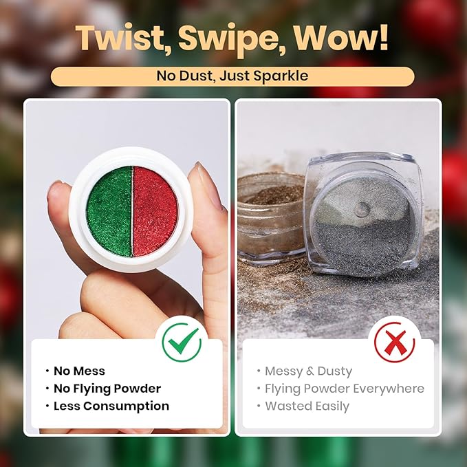 Beetles Chrome Nail Powder 2 Colors Mirror Effect Red Green Metallic Crome Powder for Nail Solid Pigment Nails Art Decoration Glitter Manicure Design Gift for Women