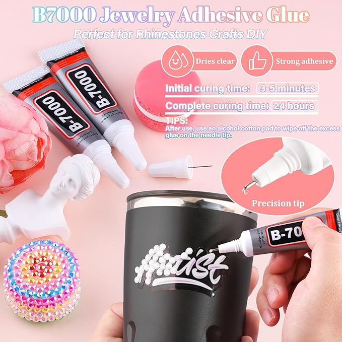 30000Pcs Resin Rhinestones for Bedazzling with B7000 Jewelry Glue, White Flatback Gems Rhinestones for Crafting, Clothing Tumblers Mugs Shoes Fabric Decor Nail Art