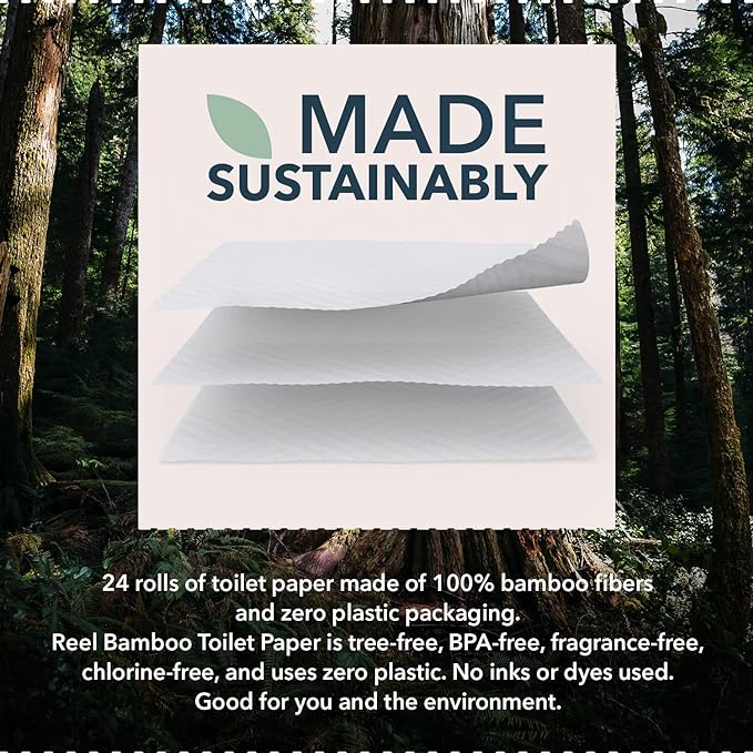 Bulk Reel Premium Toilet Paper - 2 Pack - 48 Rolls of Toilet Paper - 3-Ply Made From Tree-Free - Zero Plastic Packaging