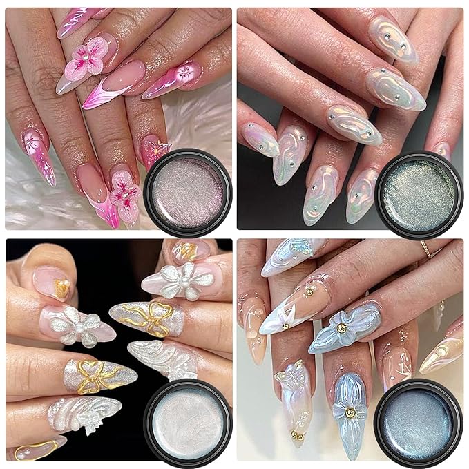 Solid Builder Gel For Nails, Aurora Blue Pink Green Clear Non-Sticky Hand Sculpting Gel For Nail Art With Silicone Carving Pen Chrome Nail Powder Professional Nail Salon Supplies