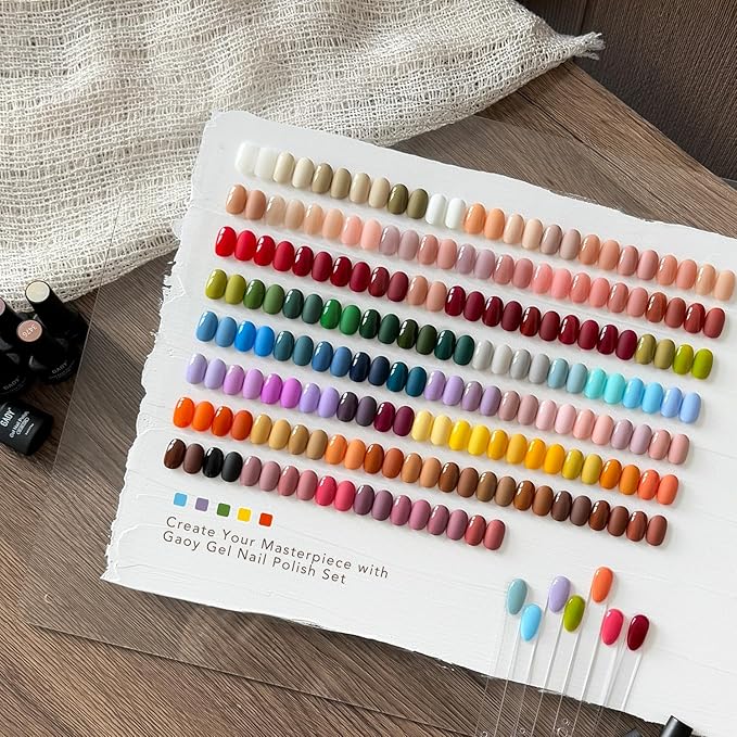 GAOY 108 Pcs Gel Nail Polish Set, 100 Colors All Season Gel Polish Kit Red White Black Purple Green with 8 Pcs Soak off Base Glossy Matte Top Coat & Builder for Nail Art DIY Manicure at Home