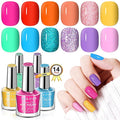 SAVILAND Quick Dry Nail Polish Set: 14 Pcs Neon Summer Nail Polish Fast Dry Hot Pink Red Glitter Nail Polish Regular Fingernail Polish Non Gel with Base-Top Polish for Manicure Nail Art