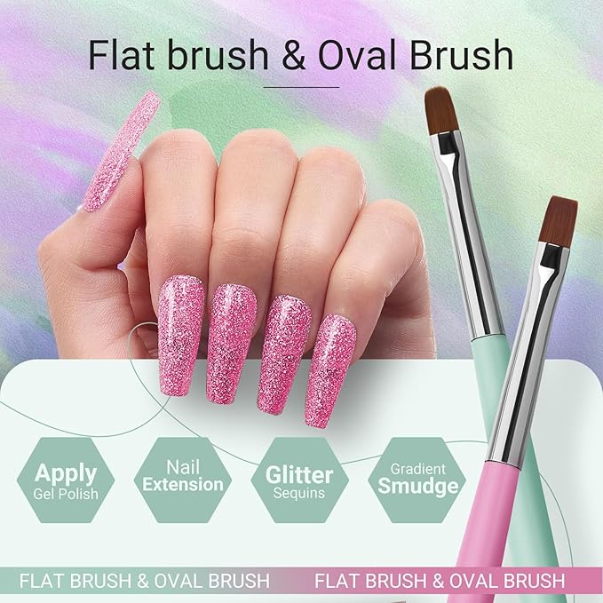 AIRSEE Gel Polish Nail Art Brushes set, 7PCS Nail Art Design Tools with Nail Liner Carved French Dotting Pen Clean Up Brush, DIY Manicure Tools Gift for Women