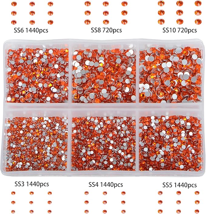 Bymitel 7200 Pieces 6 Mixed Sizes Glue Fix on Glass Rhinestones Round Crystal Gems Flatback for DIY Jewelry Making with one Picking Pen(6-Sizes 7200PCS, Hyacinth)