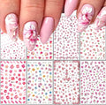 Cherry Blossom Nail Stickers, 3D Pink Flowers Nail Self-Adhesive Sticker Designs, Spring Red Plum Peach Leaf Dry Floral Nail Decals Supplies for Women DIY Manicure Flower Nail Decorations