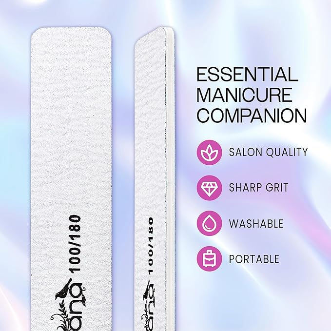 10pcs - PANA Jumbo Double-Sided Emery Nail File for Manicure, Pedicure, Natural, and Acrylic Nails - Zebra (Grit 100/180)