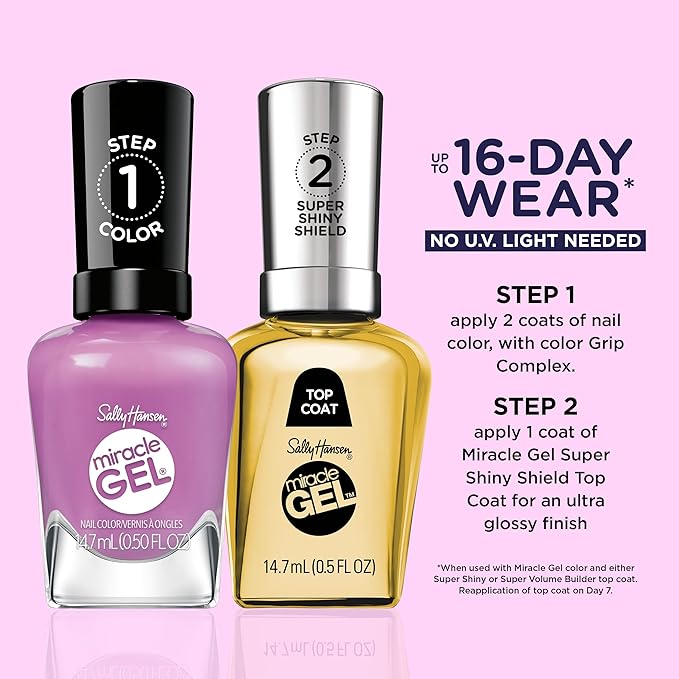 Sally Hansen Miracle Gel Supercharged Pinks Nail Polish | Salon Quality Gel-Like Formula, Two-Step System, No UV Light Needed, Long Lasting | 580 Unstop-purple | Purple Crème Nail Color