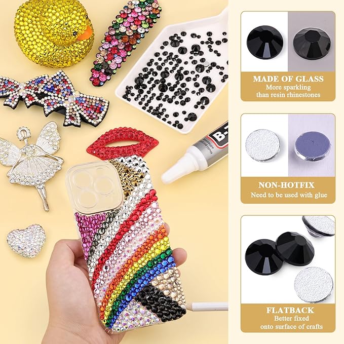 2000PCS SS20/5mm Crystal Rhinestones (Jet Black), Bedazzling Flatback Glass Rhinestones for Crafting, Gems Diomand Charms for Tumbler Shoes Clothing Mugs Nail Art
