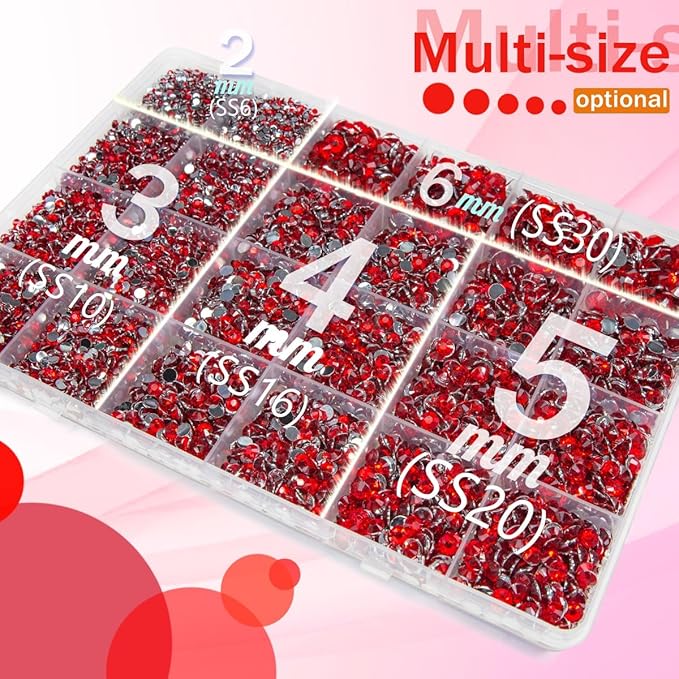 Red Crystal Resin Rhinestones w B7000 Jewelry Glue for Bedazzling Crafting 2mm-6mm Flatback Stones Ruby Diamonds Crystals Gems Bedazzler Kit for Nails Face Eyes Makeup Tumblers Bottles Crafts