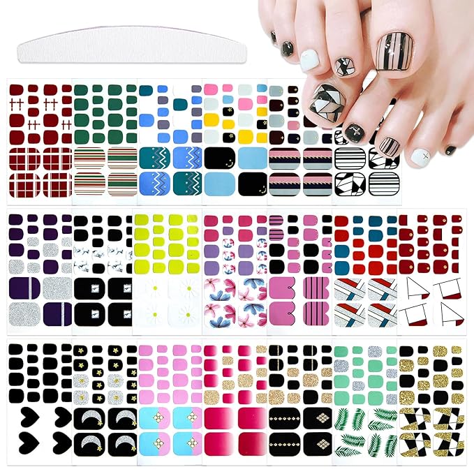 20 Sheets 440 Pcs Multiple Designs Toenail Stickers For Women Nail Art Wraps Toe Nail Stickers Full Nail Wraps Gel Toe Nail Polish Strips Toenails Wraps Stick On Nail Polish Stickers Kit