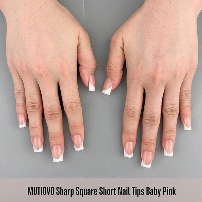 White French Tip Short Straight Square Nail Tips Press on, BABY PINK Extra Thick NEED Soft Gel Nail Extension, Need Builder gel & Top,Coat Full Cover False Nails, for DIY x 15 Sizes 150 pcs