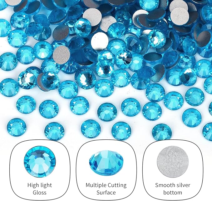10000PCS Aquamarine Rhinestones Bulk, Flat Back Crystal Glass Stone Round Gems,SS16, 3.8-4.0mm
